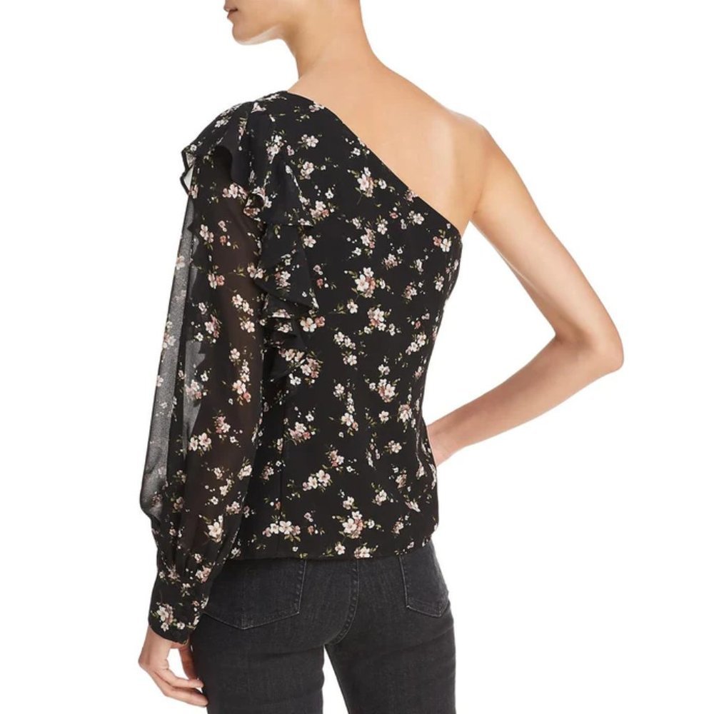 Bardot Sheer One Shoulder Black Floral Top NWT size Small - Picture 4 of 7
